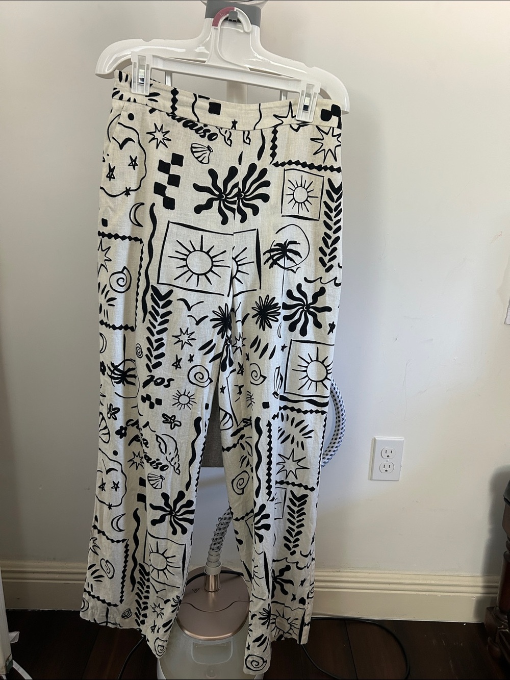 Rachel Zoe Black & White Graphic Print Wide-Leg Trousers